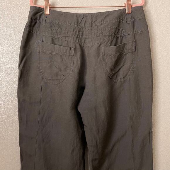 Sandro Pants Womens Size 12 Petite Brown Linen Blend Straight Leg Drawstring - Picture 8 of 11
